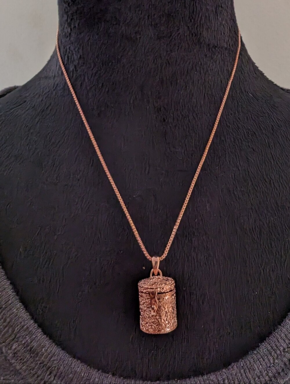Copper Floral Prayer Box Necklace